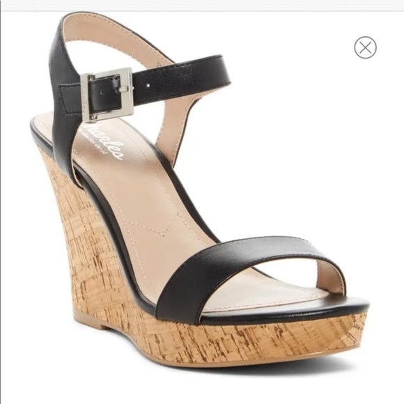 NEW Charles by Charles David Black Vegan Leather Wedge Sandals - Picture 2 of 6
